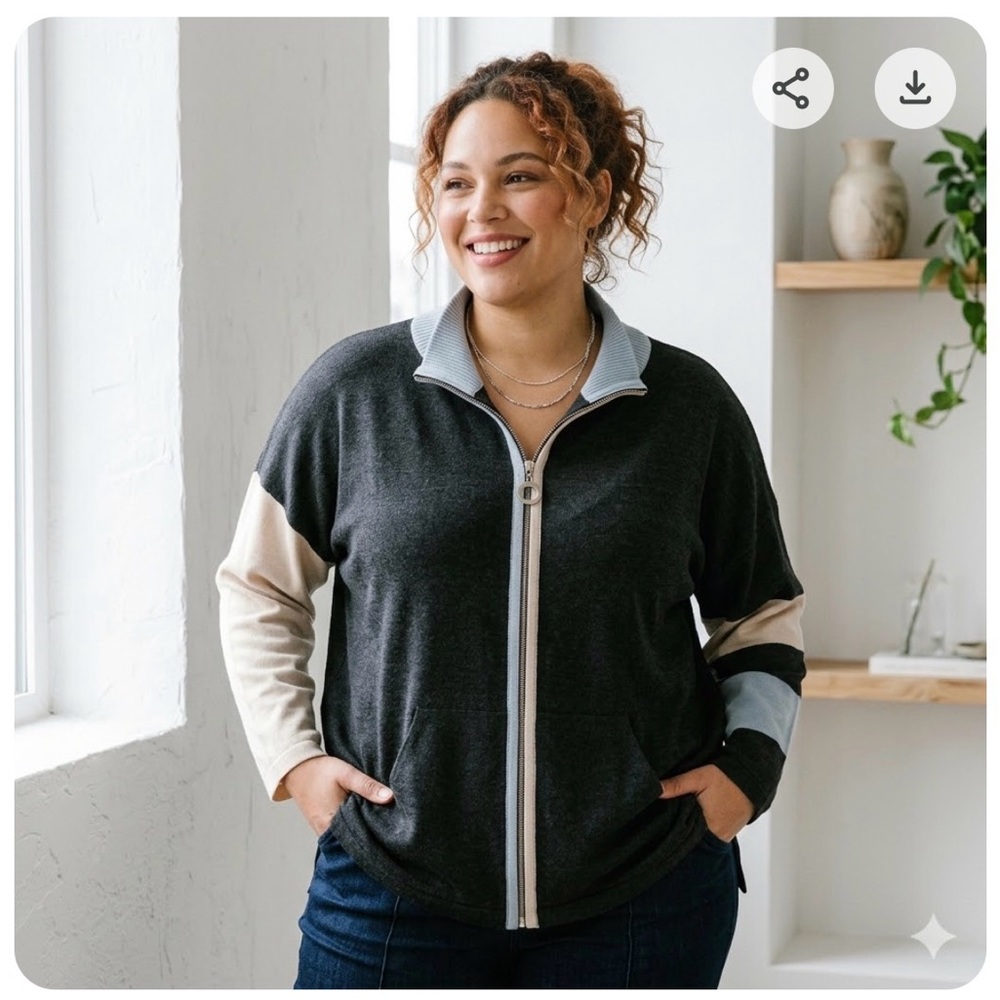 Angel Apparel | Colorblock Asymmetrical Zip Knit Jacket | Unique & Chic!